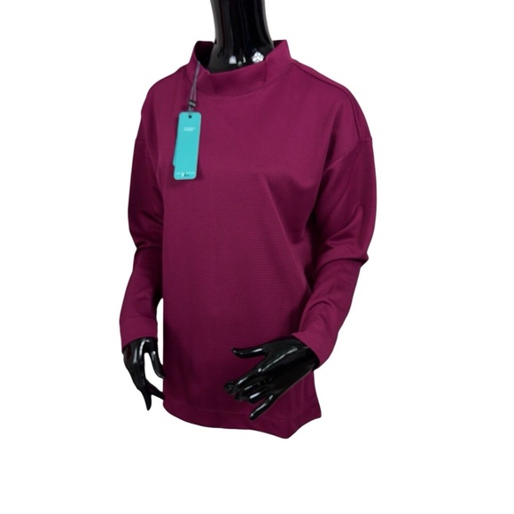 Leveler The Chase Women's Large Burgundy Mock Neck Long Sleeve Ribbed Top - Picture 3 of 15